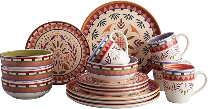Corona 16–piece Colorful Wild Jungle Animals Inspired Ceramic Dinnerware Sets | Plates, Bowls and Mugs | Service For 4 | Selvatica