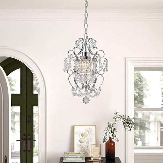 Mini Chandelier Modern Chrome Crystal Ceiling Light Fixture 1-Light Iron Small Chandelier for Bedroom,Kitchen,Girls Room