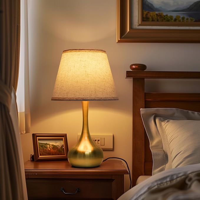 ONEWISH Touch Table Lamp for Bedroom, 3-Way Dimmable Gold Bedside Lamps for Nightstand with Fabric Shade, Desk Lamp for Kids Reading, Home Office