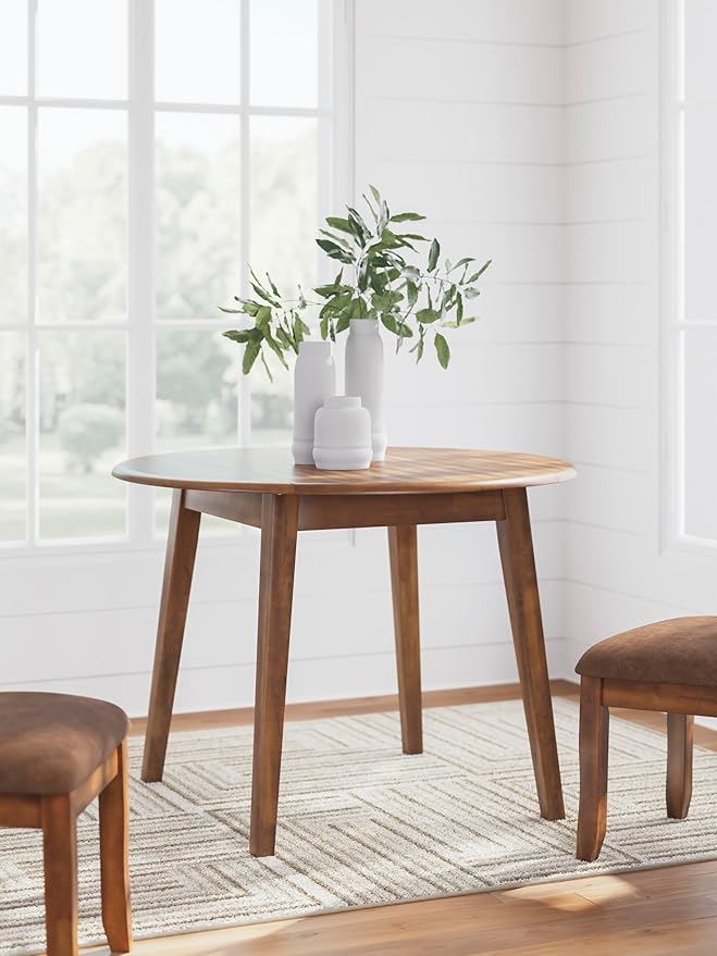 Signature Design by Ashley Berringer Dining Room Round Drop Leaf Table, Rustic Design, Seats 4, Hinged Extension Leaves, Small Space Solution, 42" W x 42" D x 30.63" H, Rustic Brown