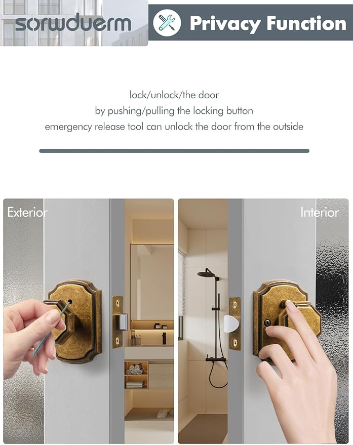 1 Pack Antique Brass Door Knobs Interior Privacy Door Knob with Lock for Bedroom and Bathroom,Zinc Alloy