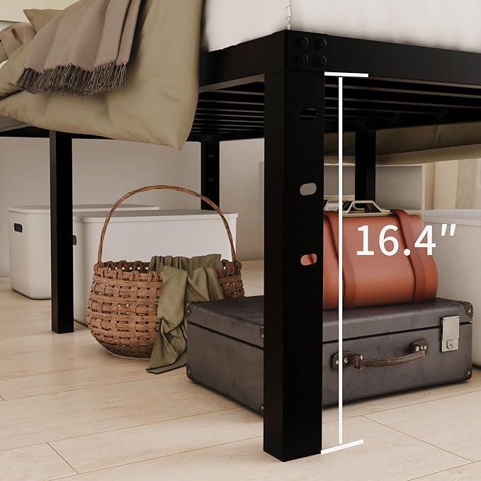 18 Inch Metal Twin Bed Frame No Box Spring Needed - Easy Assembly Heavy Duty Noise Free Narrow Bedframes - Single Black Basic Steel Slats Platform with Storage