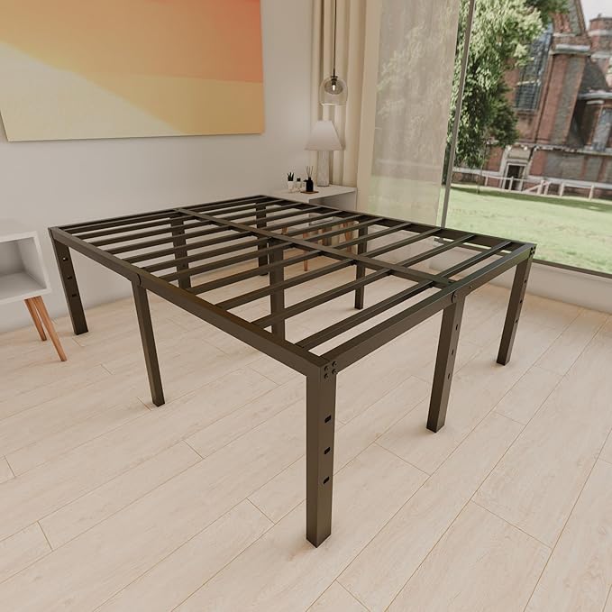 20 Inch California King Size Bed Frame, No Box Spring Needed, Heavy Duty Black Metal Platform Mattress Foundation with Steel Slats, Non-Slip Noise Free Easy Assembly, Large Storage