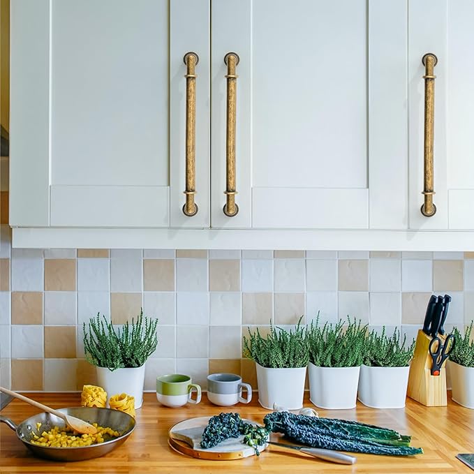 Asidrama 10 Pack 6.3 Inch(160mm) Brushed Antique Brass Kitchen Cabinet Handles, Cabinet Pulls Kitchen Cabinet Hardware for Cupboard Drawer Pulls 2281