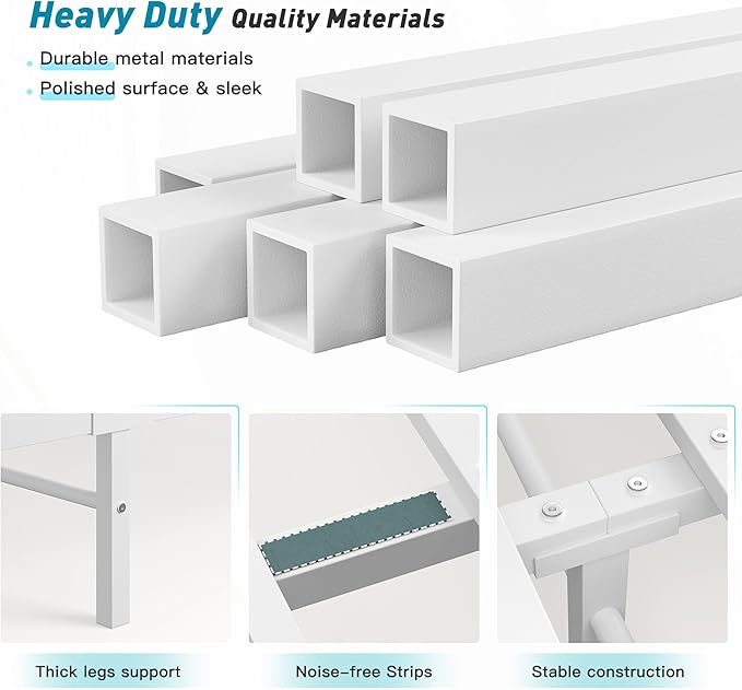 EnHomee Queen Size Metal Platform Bed Frame, 54" Tall Headboard and LED Lights, Victorian Vintage Headboard and Footboard, Under Bed Storage, Heavy Duty Metal Slats & Noise Free, White