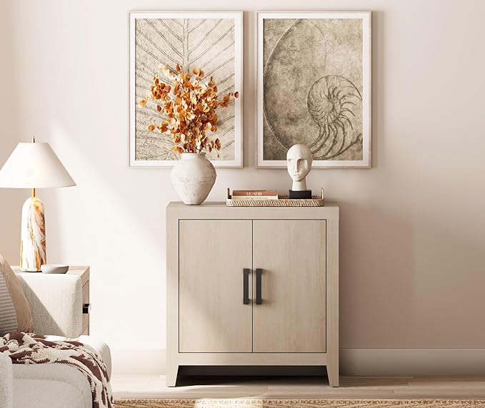 WAMPAT Farmhouse TV Stand with Storage Cabinet for TVs up to 50 Inch, Rustic Entertainment Center with Doors & Shelves, Media Console Table for Living Room, Bedroom, or Office, Beige