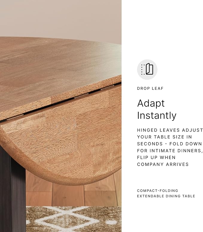 Signature Design by Ashley Gesthaven Farmhouse Dining Drop Leaf Table with 4 Legs, Light Brown & White