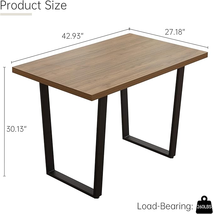 42.9 Modern Dining Kitchen Table for 4, Space-Saving Rectangular Design with Metal Legs, Suitable for Dining Room Kitchen Restaurant (Walnut Table)