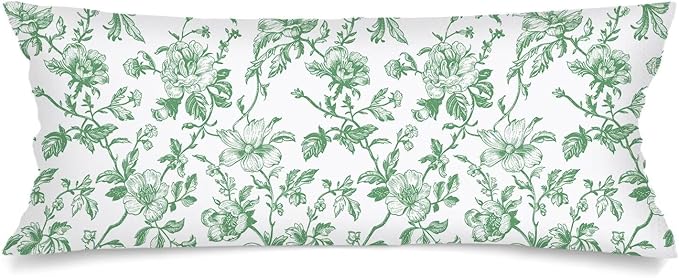 Green and White Porcelain Floral Throw Pillow Cover 14x36 Accent Lumbar Pillow Case for Bed,Chinoiserie Decorative Vintage Flowers Pillowcase with Zipper Couch Pillows Cover for Bedroom,Living Room