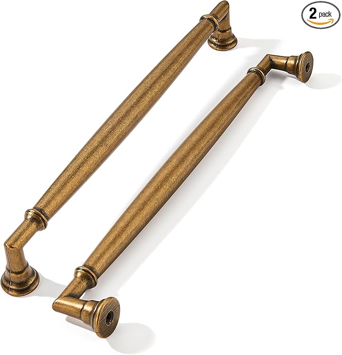 khtumeware 2 Pack 8 Inch(203mm) Antique Brass Cabinet Pulls Heavy Duty Solid Vintage Brass Cabinet Handles Kitchen Antique Bronze Cabinet Hardware for Cupboard Drawer Handles
