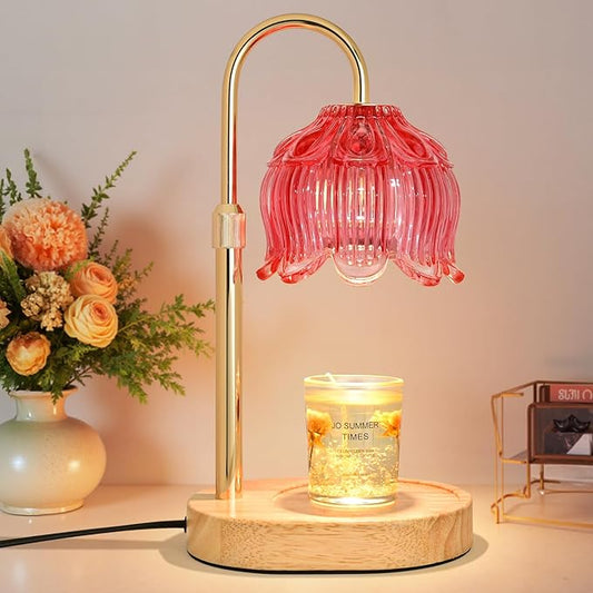 Flower Candle Warmer lamp with Timer Dimmer,Adjustable Height Candle Warmer,Fits All Jar Scented Candles,Christmas Gifts for Mom Women,Candle Lamp for Bedroom Home Decor,Red