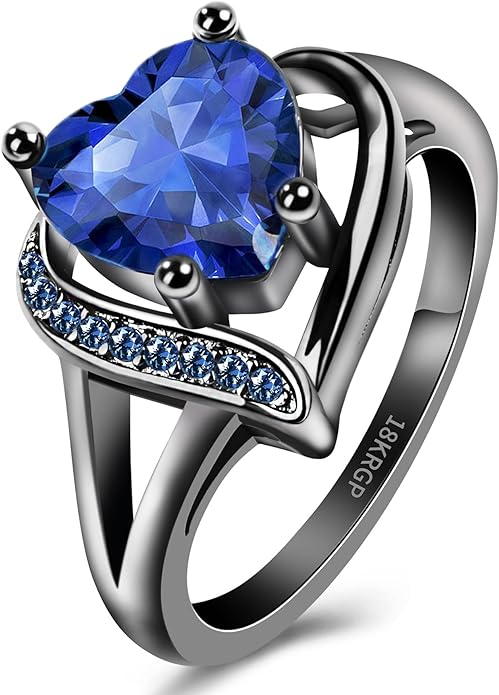 Engagement Rings for Women AAA+ Heart Cubic Zirconia Promise Rings for Her Valentines Day Gifts Womens Rings Black Gold Gothic Rings Promis Ring Wedding Rings Statement Rings for Women