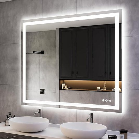 ISKM 48'' x 40'' LED Mirror for Bathroom Lighted Vanity Mirror for Wall Front Lights + Backlit LED Bathroom Mirror Anti-Fog Tempered Glass ETL Listed