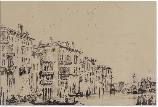 European City Architectural Drawing Poster Vintage Sketch Aesthetic Wall Art Antique Minimalist Canvas Painting for Traditional Home Gallery Wall Decor 16X24 inch Unframed