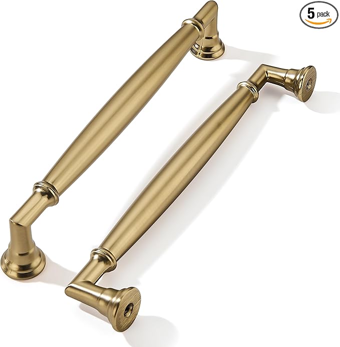 khtumeware 5 Pack 6 Inch(152mm) Champagne Bronze Cabinet Pulls Heavy Duty Solid Satin Brass Cabinet Handles Kitchen Cabinet Hardware for Cupboard Drawer Handles Dresser Pulls