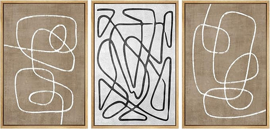 SIGNWIN Framed Canvas Print Wall Art Set Geometric Mid-Century Sketches Graffiti & Street Art Abstract Illustrations Modern Art Decorative Nordic for Living Room, Bedroom, Office - 16"x24"x3 Natural