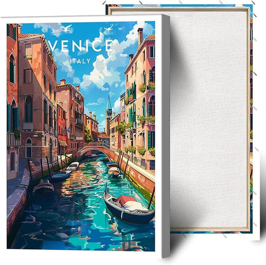 Viokalt Vintage Venice Scenery Wall Art Funky Italy City Landscape Canvas Posters Funky European Water Cities Travel Prints Painting For Family Living Room Bedroom Wall Decor 12x16in Framed