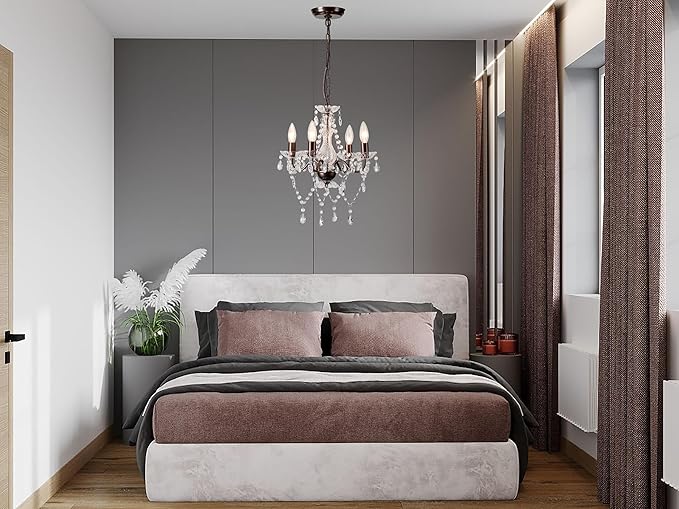 LaLuLa Mini Acrylic Crystal Chandelier Modern Farmhouse Bronze Chandeliers Lighting 4 Lights Candle Style Pendant Light for Living Room