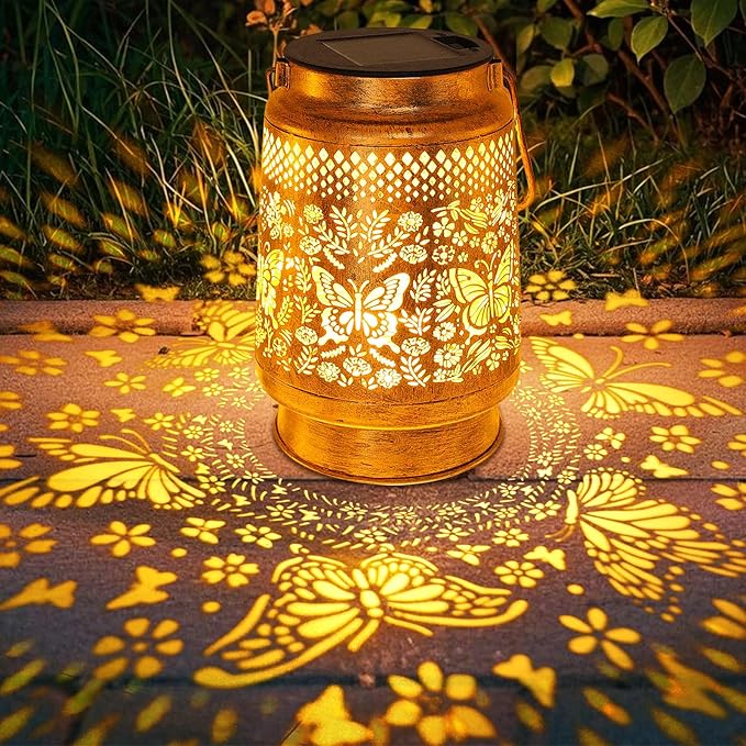 Solar Lanterns Outdoor Butterfly Garden Decor, Christmas Gifts for Women Mom Grandma, Waterproof Metal Hanging Solar Lights LED Decoration with Shepherd Hook Outside for Yard Patio Lawn Porch