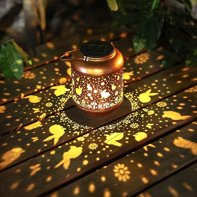 Rabbit Solar Lanterns Outdoor Waterproof,Garden Decor Solar Lights Bunny Gifts for Women Mom Grandma,Metal Outside Decoration Hanging Lantern for Yard,Porch,Patio,Landscape,Backyard,Lawn