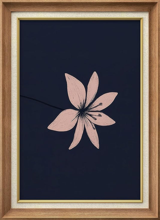 SIGNFORD Premium Framed Wall Art Minimalist Pink Flower on Dark Blue Background Modern Illustrations Fine Art Farmhouse/Country Decorative Rustic Vintage Antique Classic for Bedroom - 26"x36" Natural
