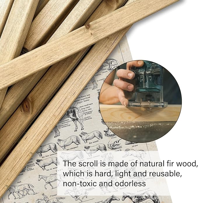 XIAOAIKA Antique-Style Equine Anatomy Chart - Vintage Horse Illustrations Wall Art with Wooden Scroll Frame - Equestrian-Themed Home Decor, Ideal for Horse Lovers and Educators 16 x 23 Inches