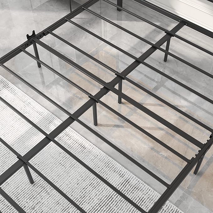 BOFENG Full Size Bed Frame with Wood headboard,Rustic Metal Platform Bed Frames Full,Industrial Bed Frame with Storage No Box Spring Needed,Mattress Platform with Steel Slat Support,Oak Color