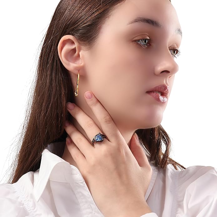 Engagement Rings for Women AAA+ Heart Cubic Zirconia Promise Rings for Her Valentines Day Gifts Womens Rings Black Gold Gothic Rings Promis Ring Wedding Rings Statement Rings for Women