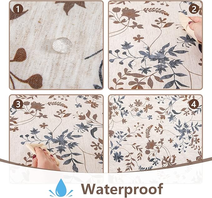 MYSKY HOME Rustic Tablecloth Classic Brown Leaves Printed Linen Fabric Table Cover Waterproof Fabric Tablecloth Farmhouse Decoration 60x120 Inches Rectangle/Oblong for Kitchen Dining and Outdoor Use