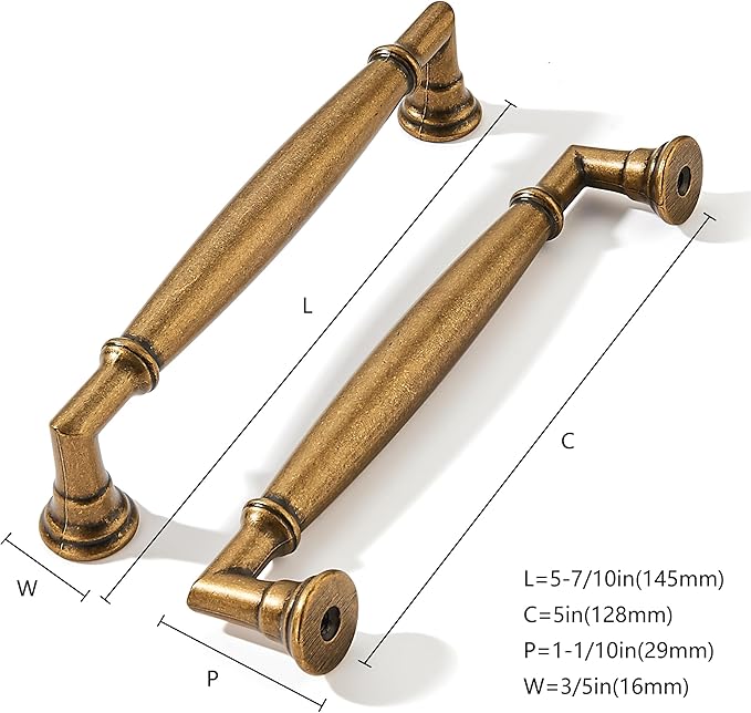 khtumeware 2 Pack 5 Inch(128mm) Antique Brass Cabinet Pulls Heavy Duty Solid Vintage Brass Cabinet Handles Kitchen Antique Bronze Cabinet Hardware for Cupboard Drawer Handles
