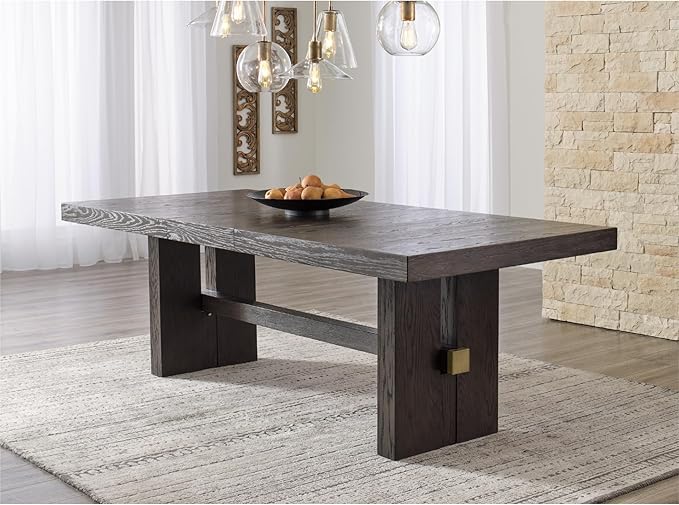 Signature Design by Ashley Burkhaus Rectangle Dining Room Extension Table, Removable Center Leaf, Seats up to 8, Wood, 40" W x 90" D x 30.25" H, Dark Brown