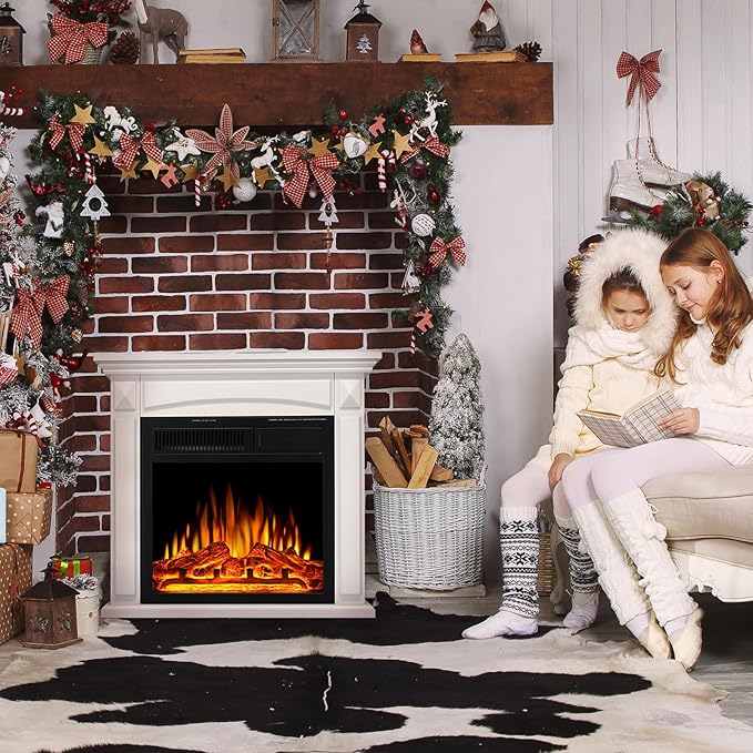 27” Electric Fireplace Mantel Freestanding Electric Fireplace, Remote Control, Adjustable Led Flame, 750W/1500w White