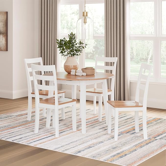 Signature Design by Ashley Gesthaven Farmhouse Dining Drop Leaf Table with 4 Legs, Light Brown & White