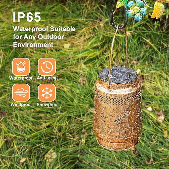 Solar Lanterns Outdoor Waterproof Dragonfly Garden Decor, Christmas Gifts for Women Mom Grandma, Hanging Solar Lights Metal LED Decoration with Shepherd Hook Outside for Yard Patio Lawn Porch