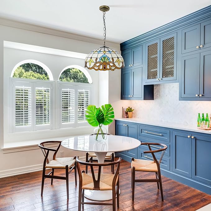 Tiffany Pendant Light Stained Glass Chandelier Victorian Hanging Lighting Fixture for Dining Living Room Kitchen Island Study Hallway,15 inch