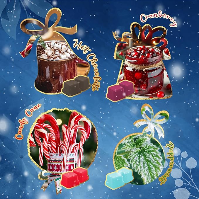 Winter Wax Melts Wax Cubes, SNOWSEN Strong Fragrance Soy Wax Cubes for Wax Warmer, Scented Wax Melts Gift Set, Gingerbread, Cranberry, Hot Chocolate, Christmas Wreath and More, Wax Melts Tarts -8 Pack
