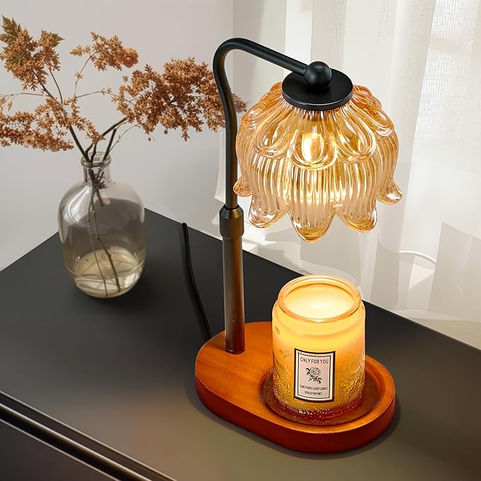 CASTLELIFE Candle Warmer Lamp with Timer & Stepless Dimming, Height Adjustable Electric Wax Warmer for Jar Candles, Flower Wax Melter with Wood Base, Gifts for Women Home Decor, Walnut Wood