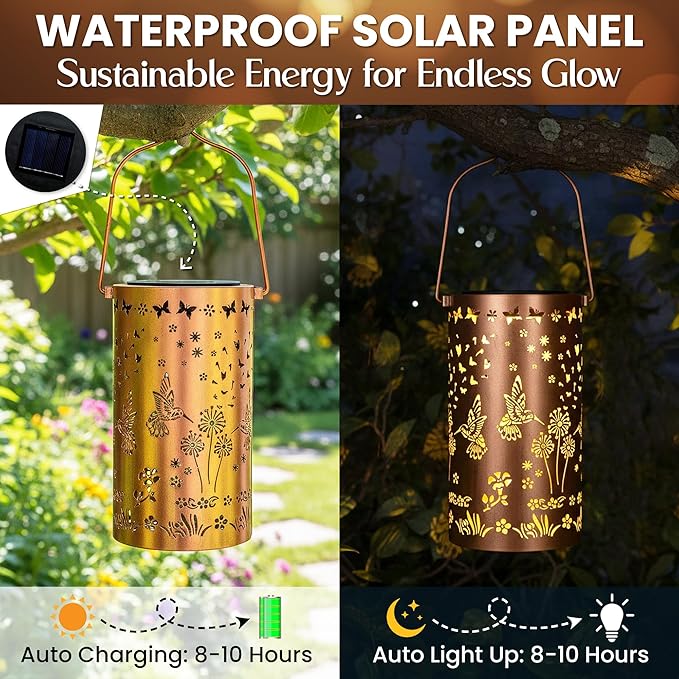 FLAGWIX Christmas Hummingbird Solar Lanterns Outdoor Waterproof, Garden Decor for Outside, Gifts for Women Men, Birthday Gifts for Mom Grandma, Decorative Lanterns for Garden Yard Patio Balcony Porch