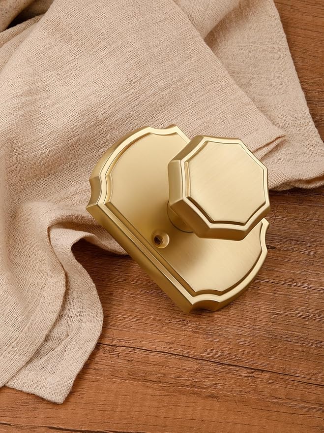 1 Pack Gold Door Knobs Passage Door Knobs Brushed Gold Interior Satin Brass Door Knob for Hall and Closet,Zinc Alloy