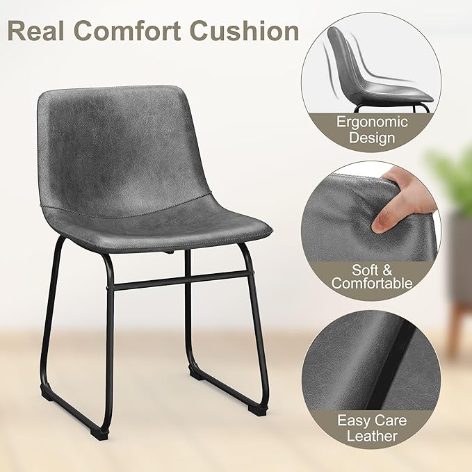 Dining Chairs Set of 8, PU Leather Armless Dinner Chairs with Backrest, 18" Modern Kitchen Dining Room Chair with Metal Legs for Home (Grey)