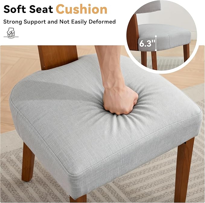 FOXHUNTER Upholstered Dining Chairs Set of 4, Modern Wooden Armless Kitchen Chairs with Curved Backrest, Mid-Century Farmhouse Dining Side Chairs, Linen Gray