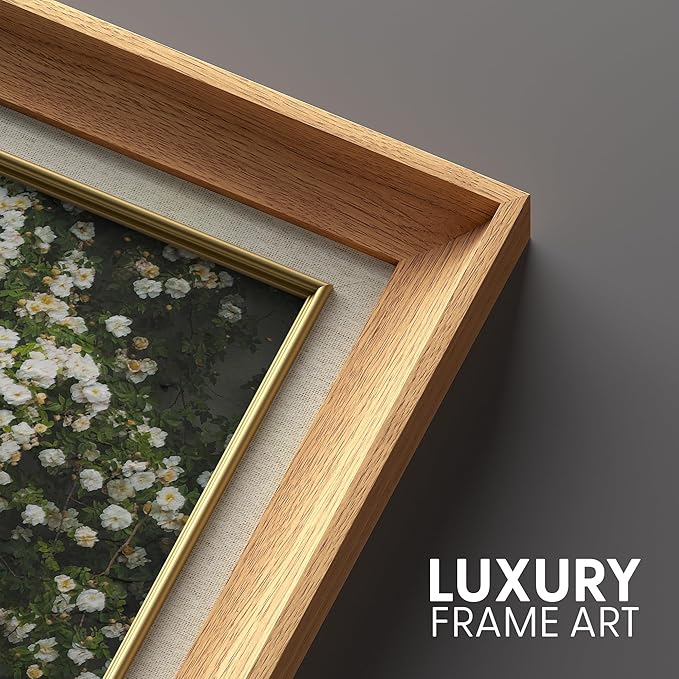 SIGNFORD Premium Framed Wall Art Blossom Tree Green Wild Flower Nature Wilderness Illustrations Fine Art Farmhouse/Country Decorative Vintage Antique Classic for Bedroom - 26"x36" Natural