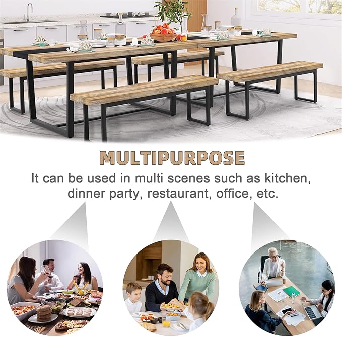 STHOUYN 71" 6ft Large Dinner Table for 6 8 Seat Dining Room Table, Rectangular Farmhouse Modern Kitchen Long Black & Brown Industrial Conference (Brown)