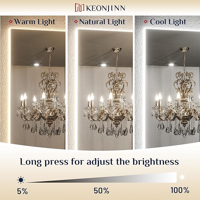 Keonjinn 96 x 36 Inch Large LED Bathroom Mirror with Lights, Oversize Backlit Mirror 3 Colors Warm/Natural/White Lights, UL Listed LED Driver,Wall Mounted Anti-Fog Dimmable Lighted Vanity Mirror