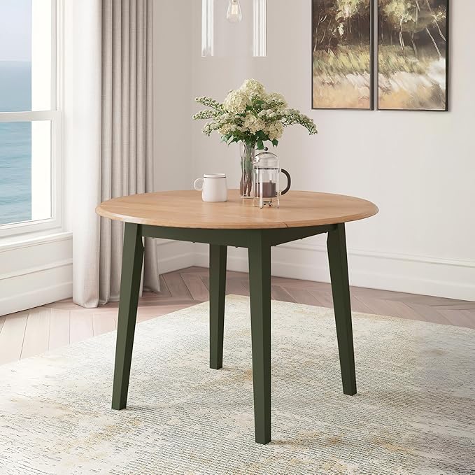 Signature Design by Ashley Gesthaven Modern Dining Drop Leaf Table with 4 Legs, Light Brown & Green