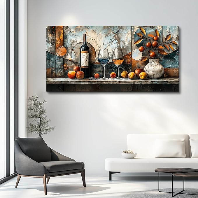 XIGUANGART Canvas Wall Decor For Kitchen Wall Art For Dining Room Decorations Wine Glass Painting Still Life Vintage Abstract Picture Artwork Pub Living Room Wall Mural Posters Home Decor 20"x40"