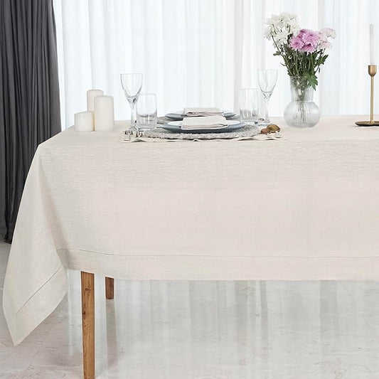 D'Moksha Homes Light Natural Linen Tablecloth 54 x 72 Inch - 100% Pure Linen Natural Table Cloth for Rectangle Tables - Classic Hemstitch, Machine Washable Tablecloth for Christmas