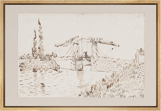 SIGNFORD Framed Canvas Print Wall Art Set Sepia Ink Drawing of a Drawbridge Rustic Architectural Illustrations Modern Art Country Landscape for Living Room, Bedroom, Office - 16"x24" Natural