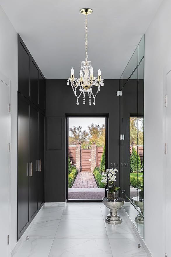 LaLuLa Antique Gold Chandelier Mini Crystal Chandelier Lighting 4 Light Small Modern Chandelier for Dining Room