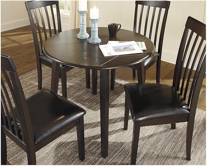 Signature Design by Ashley Hammis Round Dining Room Drop Leaf Table, Seats up to 4, Hinged Drop Leaves, Wood, 36.38" W x 36.38" D x 29.88" H, Dark Brown